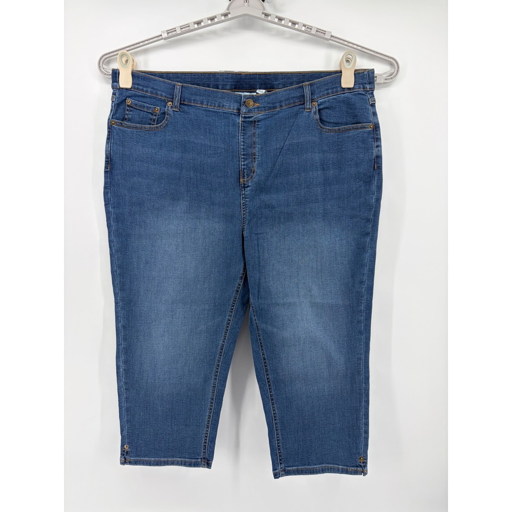 Denim & Co Womens 24W Blue Capri Jeans Medium Wash Studded Cropped Stretch